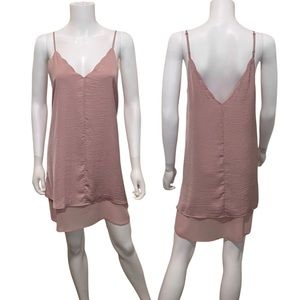 Melrose & Market  Blush Pink Satin & Chiffon Spaghetti Strap Shift Dress